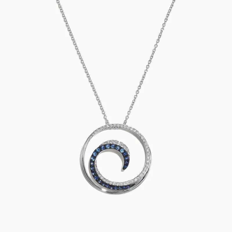 Royale Bleu 14K White Gold Sapphire & Diamond Wave Pendant, 0.49 TCW sold by Effy