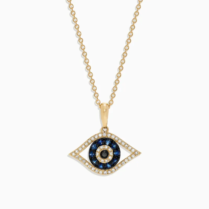 Novelty 14K Yellow Gold Sapphire & Diamond Evil Eye Pendant, 0.42 TCW sold by Effy