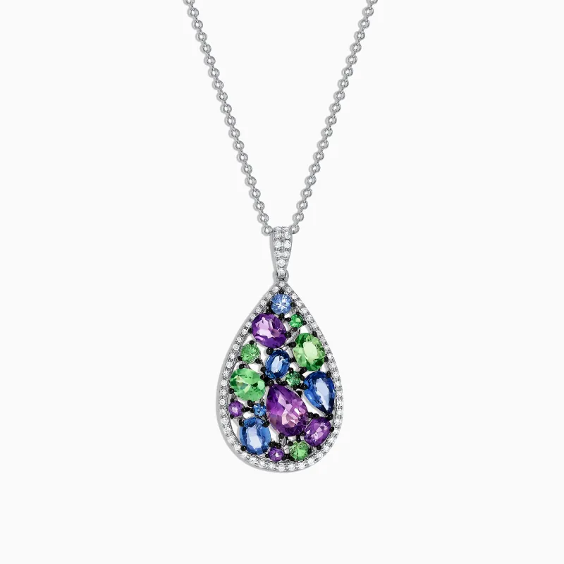 Watercolors 14K White Gold Multi Sapphire & Tsavorite Diamond Pendant, 3.62 TCW sold by Effy