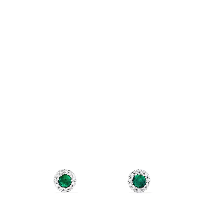 14K White Gold Round Diamond Halo Emerald Stud Earrings, 0.39 TCW sold by Effy