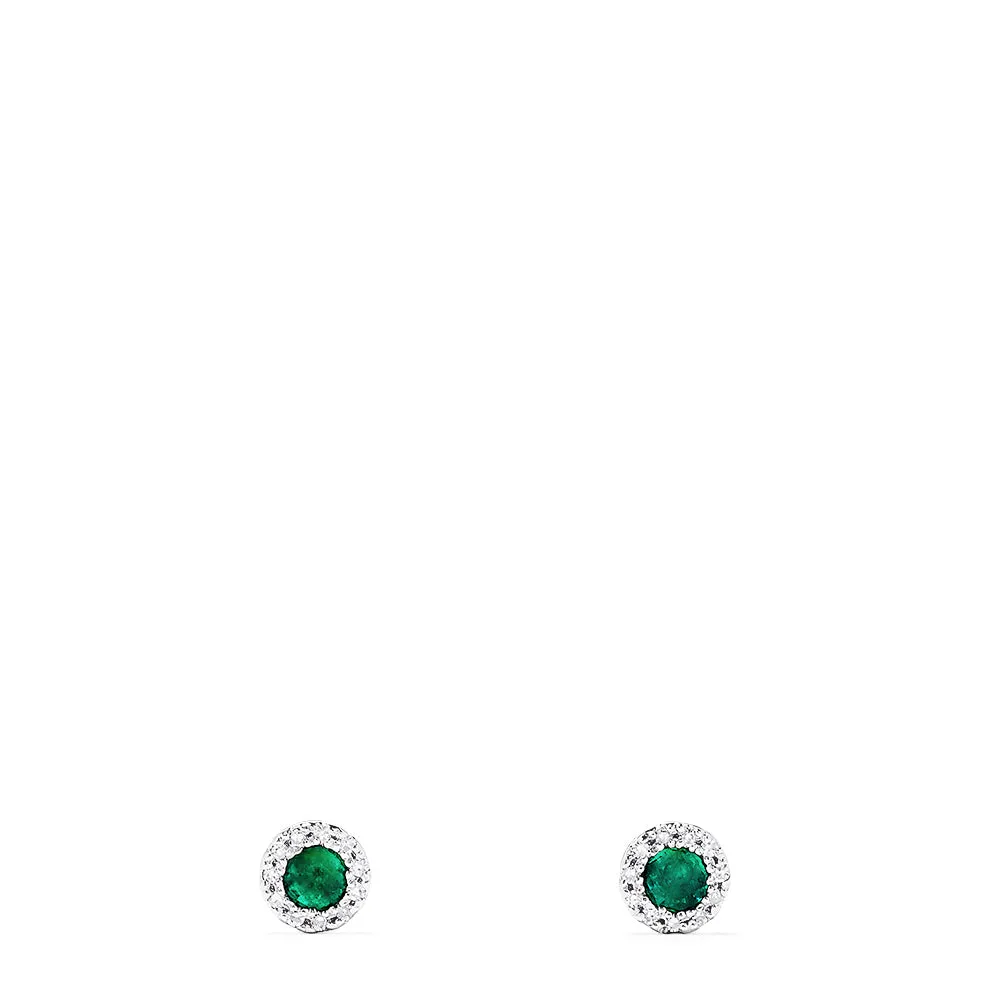 14K White Gold Round Diamond Halo Emerald Stud Earrings, 0.39 TCW sold by Effy