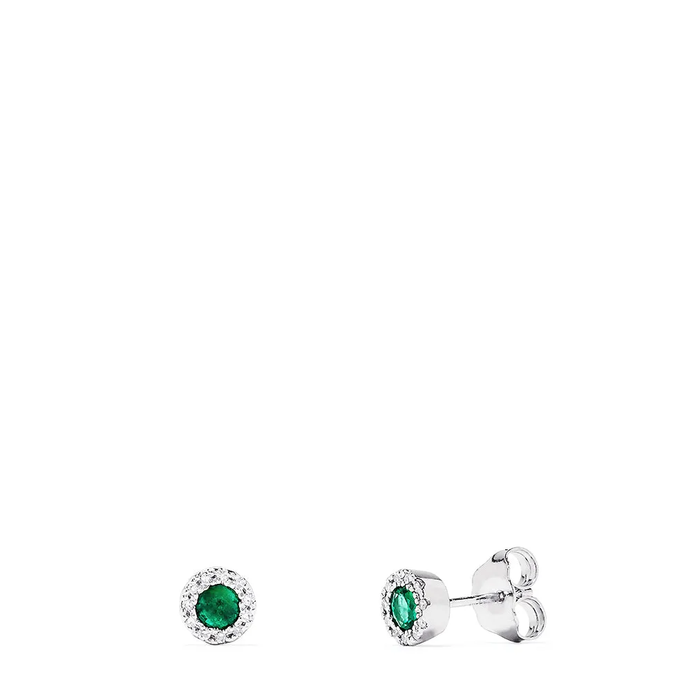 14K White Gold Round Diamond Halo Emerald Stud Earrings, 0.39 TCW sold by Effy product image thumbnail 2