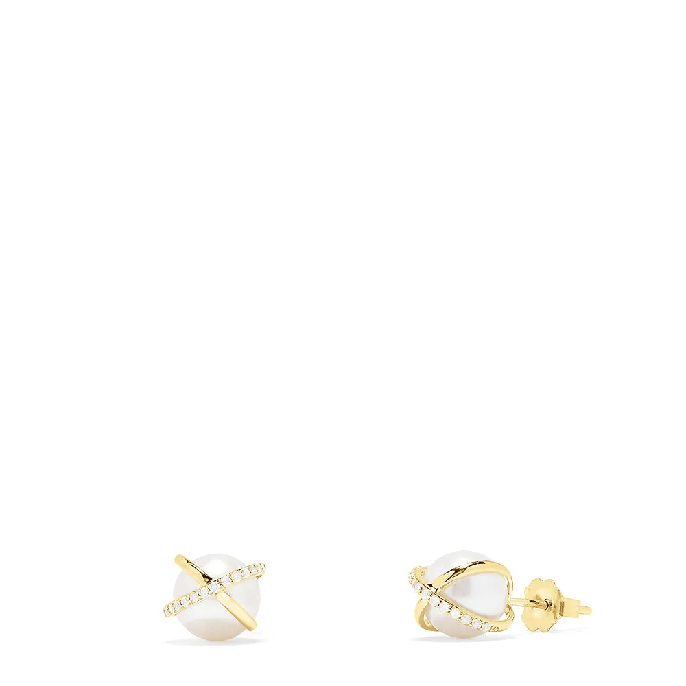 14K Yellow Gold Pearl and Diamond Accented Stud Earrings, 0.14 TCW sold by Effy product image thumbnail 2