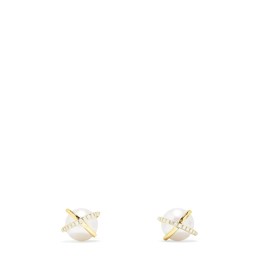 14K Yellow Gold Pearl and Diamond Accented Stud Earrings, 0.14 TCW sold by Effy