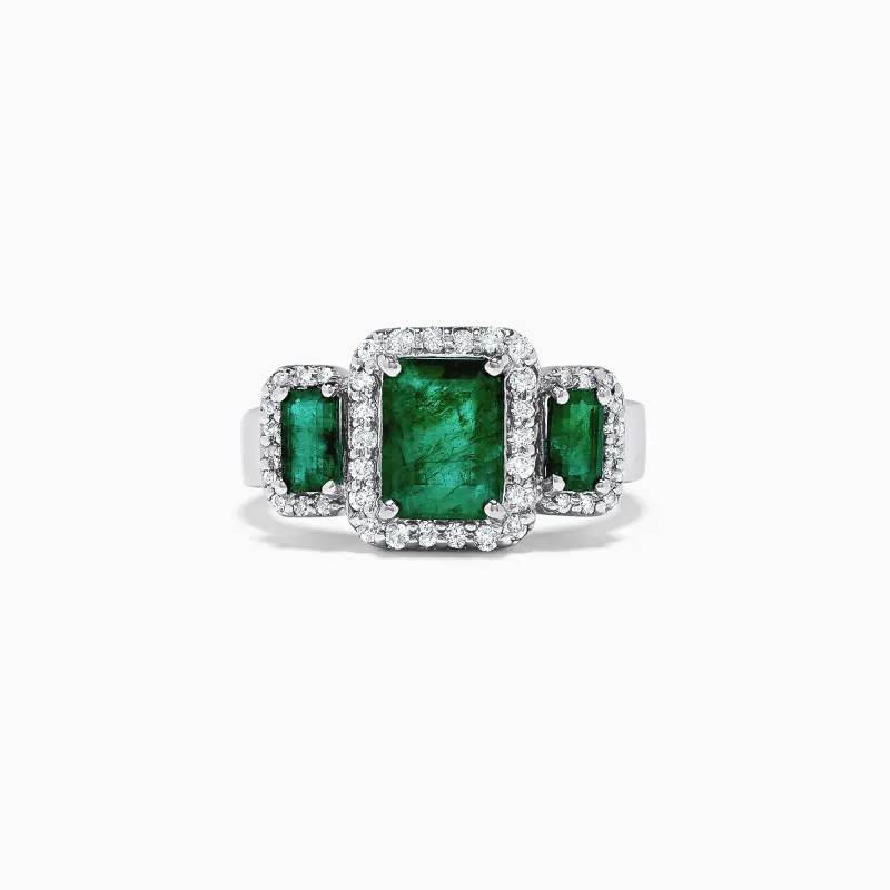 14K White Gold Emerald and Diamond Ring, 2.27 TCW sold by Effy