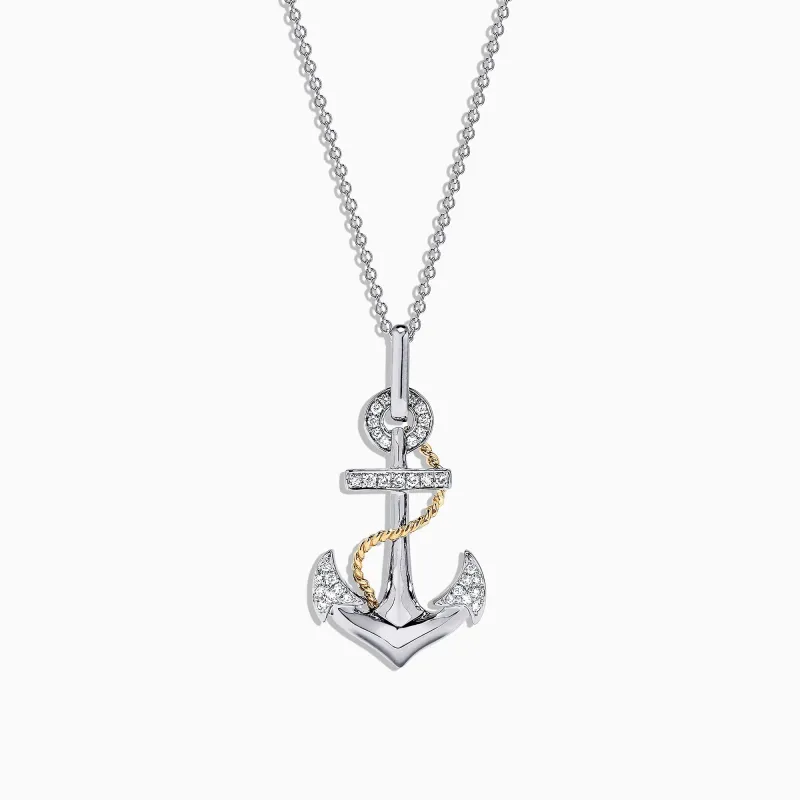 Seaside 14K Two Tone Gold Diamond Anchor Pendant, 0.18 TCW sold by Effy
