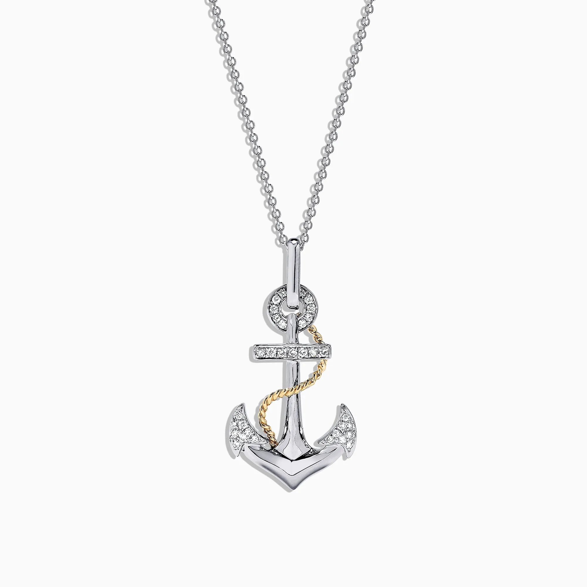 Seaside 14K Two Tone Gold Diamond Anchor Pendant, 0.18 TCW sold by Effy