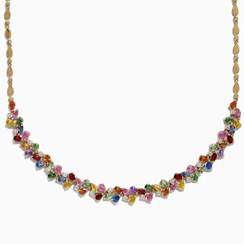 Watercolors 14K Gold Multi Sapphire & Diamond Necklace, 12.94 TCW sold by Effy