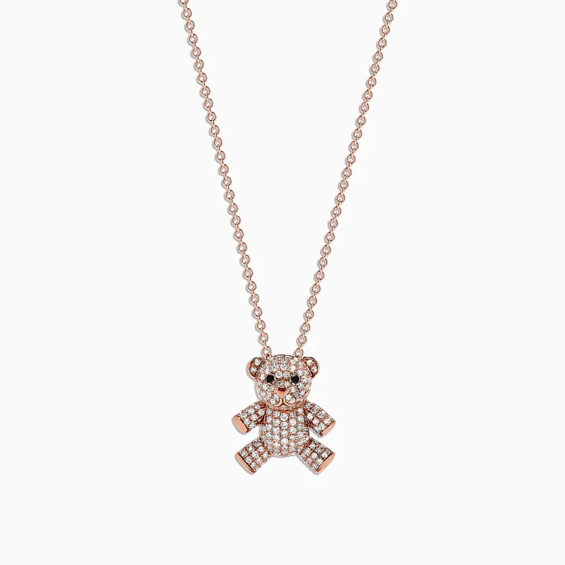 Novelty 14K Rose Gold Diamond Teddy Bear Pendant, 0.51 TCW sold by Effy