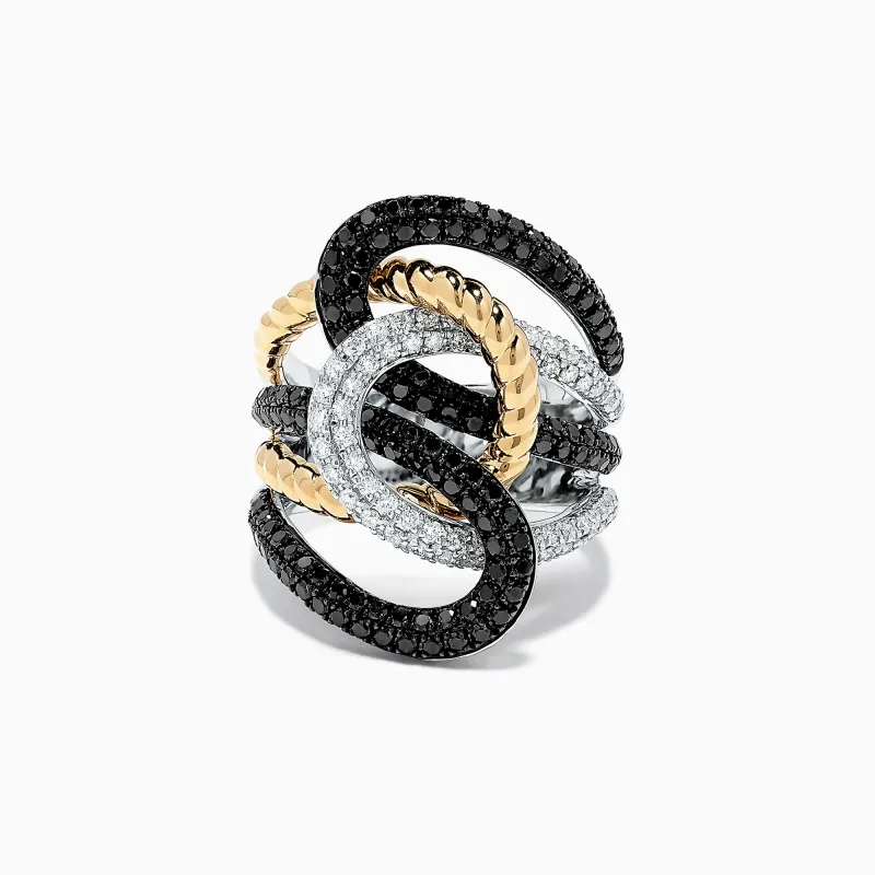14K Two Tone Gold Black and White Diamond Ring, 1.95 TCW sold by Effy