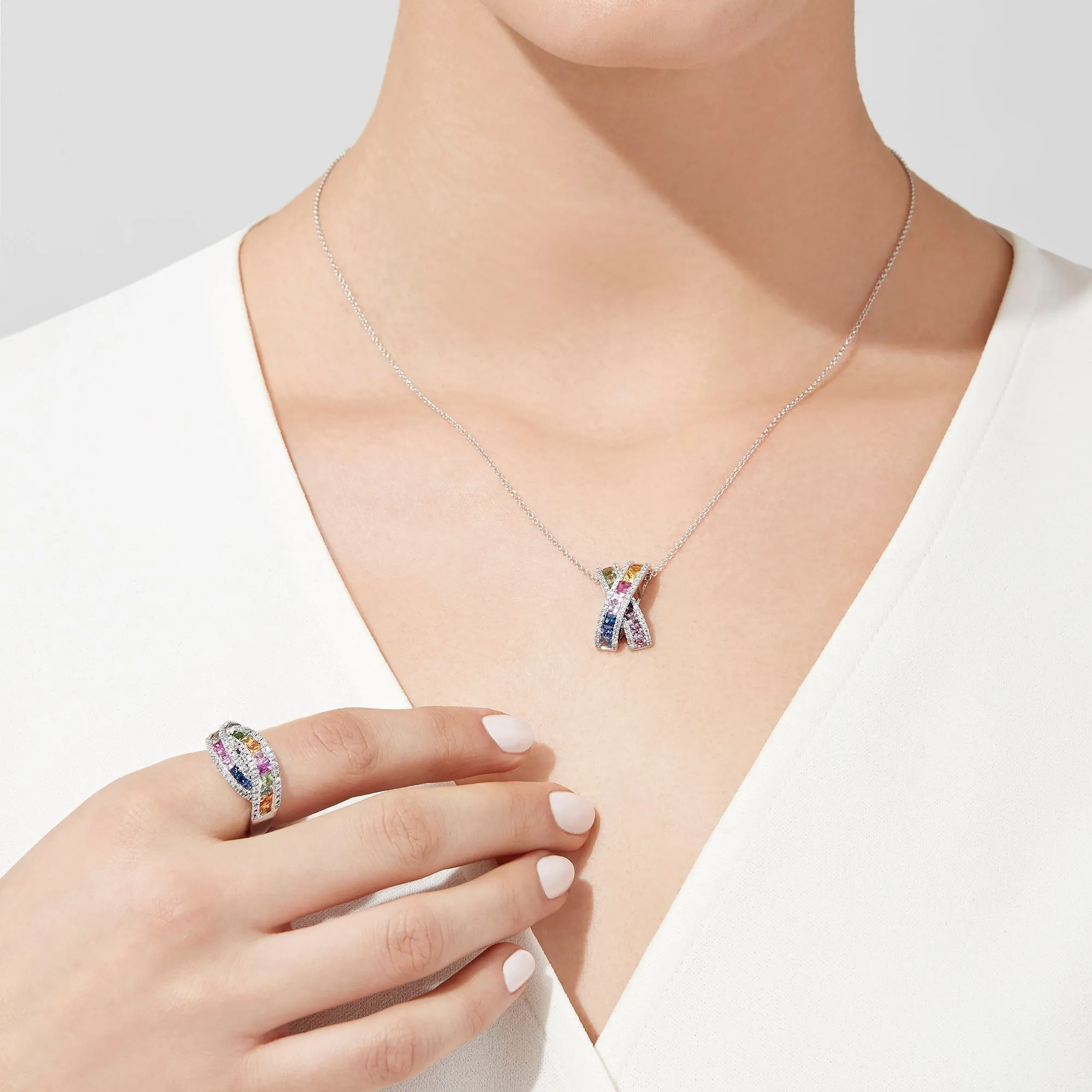 Watercolors 14K White Gold Multi Sapphire and Diamond Ring, 1.95 TCW sold by Effy product image thumbnail 4