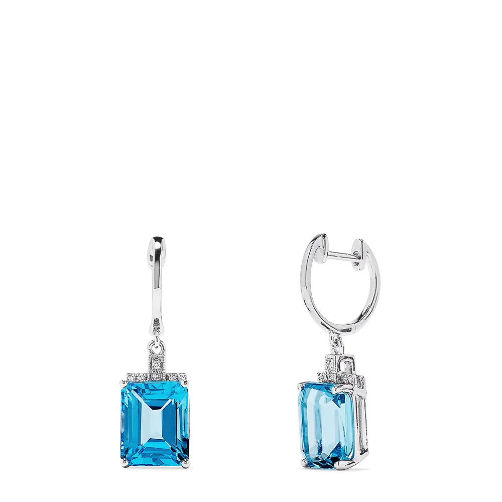 14K White Gold Emerald Cut Blue Topaz and Diamond Drop Earrings, 9.25 TCW sold by Effy product image thumbnail 2