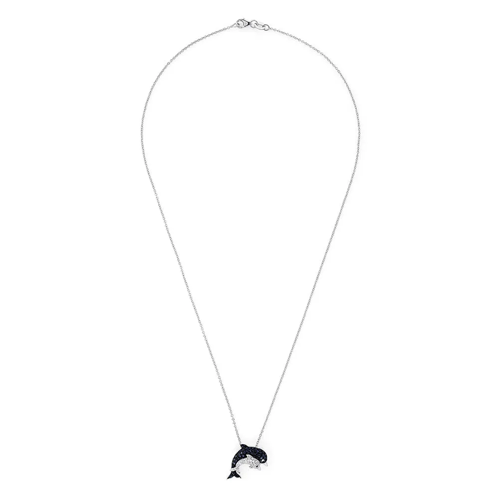 Seaside 14K White Gold Sapphire & Diamond Dolphins Pendant, 0.71 TCW sold by Effy product image thumbnail 2