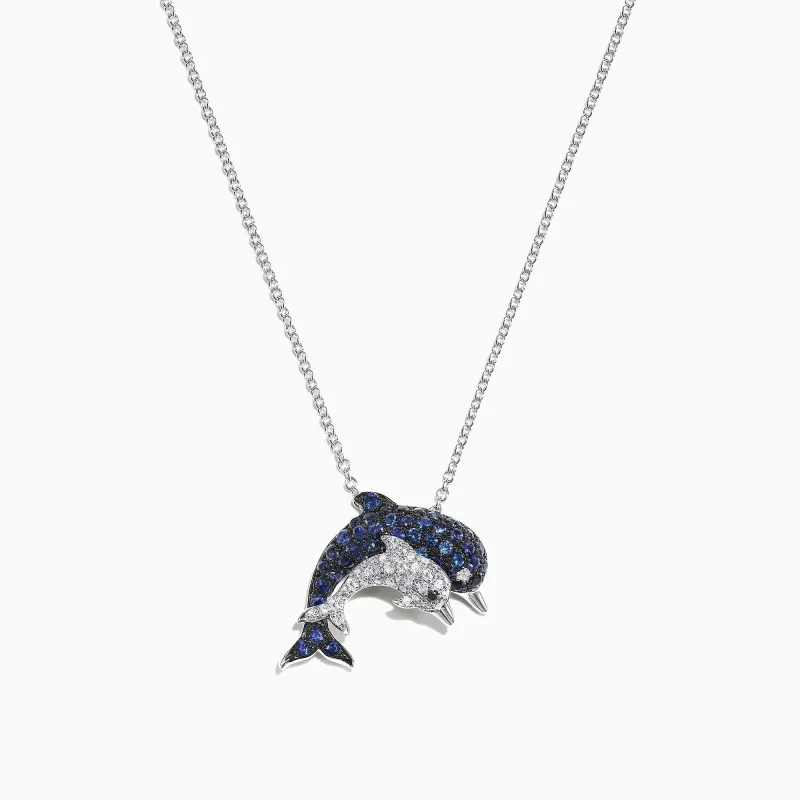 Seaside 14K White Gold Sapphire & Diamond Dolphins Pendant, 0.71 TCW sold by Effy