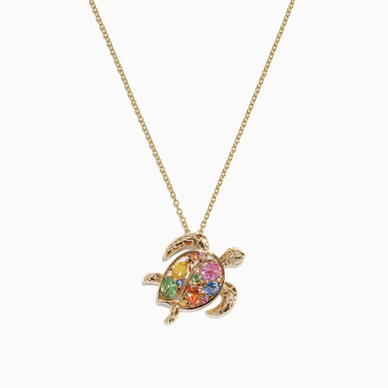 Watercolors 14K Gold Sapphire & Diamond Turtle Pendant, 0.99 TCW sold by Effy