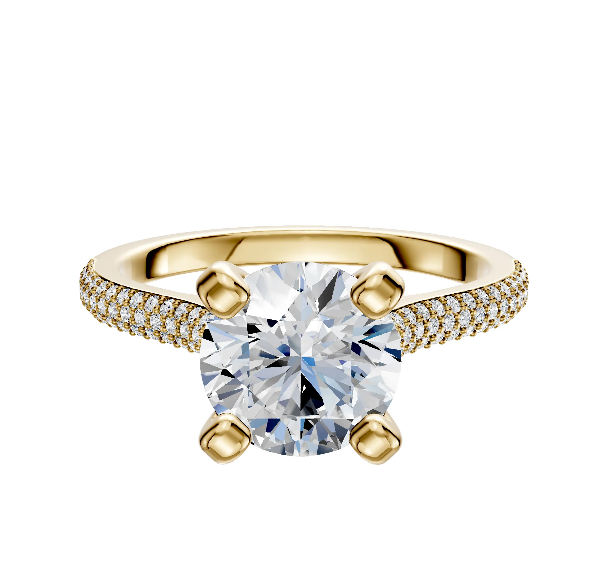 18K Yellow Gold 4 Prong Cathedral Dome 3-Row-Pave 2.0mm Engagement Ring sold by Effy