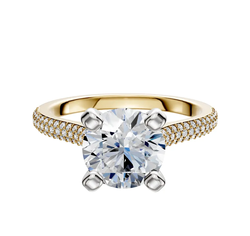 18K Two Tone 4 Prong Cathedral Dome 3-Row-Pave 2.0mm Engagement Ring sold by Effy