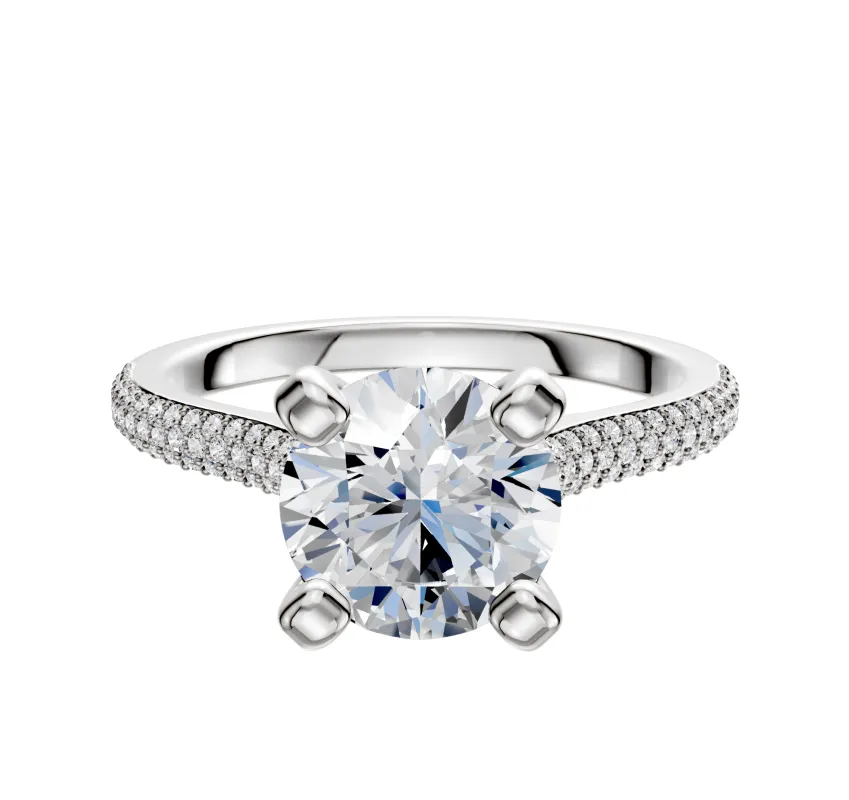Platinum 4 Prong Cathedral Dome 3-Row-Pave 2.0mm Engagement Ring made by Effy