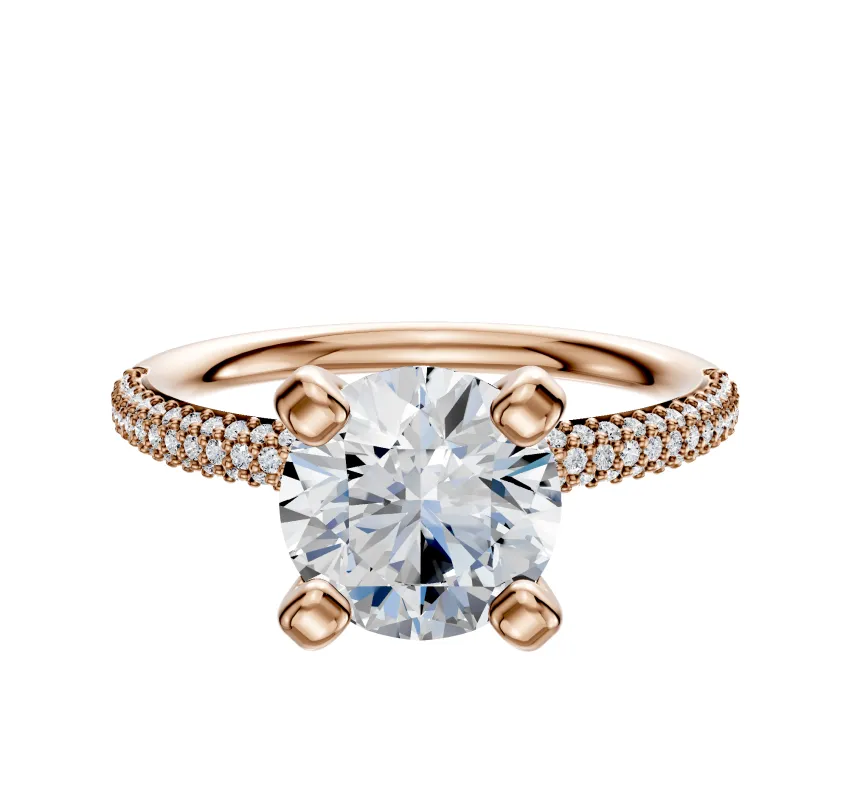 14K Rose Gold 4 Prong Classic Dome 3-Row-Pave 2.0mm Engagement Ring made by Effy