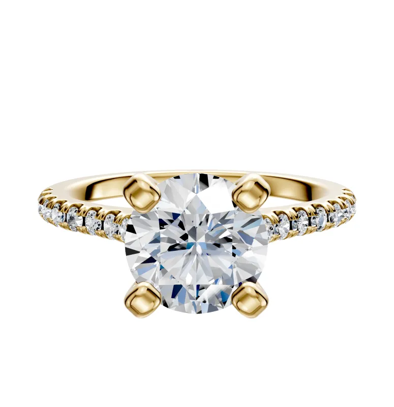 18K Yellow Gold 4 Prong Cathedral Dome 1-Row-Pave 2.5mm Engagement Ring made by Effy