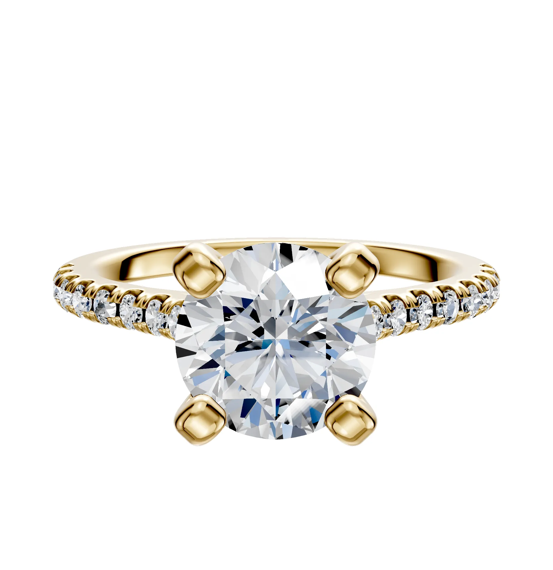 18K Yellow Gold 4 Prong Cathedral Dome 1-Row-Pave 2.5mm Engagement Ring sold by Effy