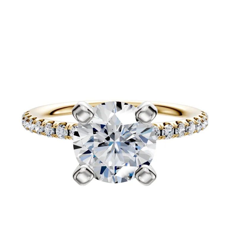 14K Two Tone 4 Prong Classic Dome 1-Row-Pave 2.5mm Engagement Ring sold by Effy