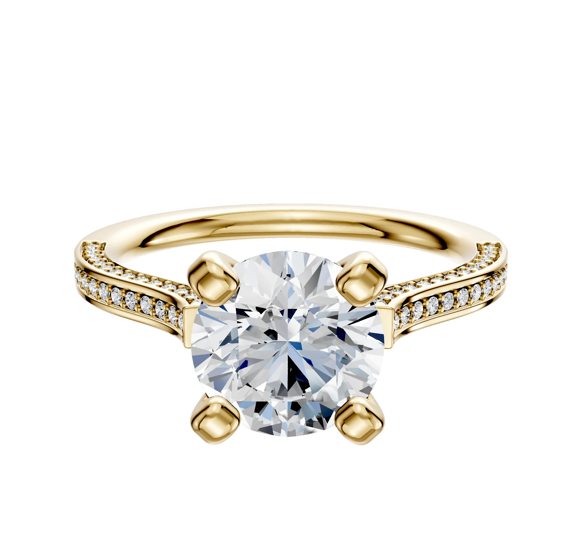 14K Yellow Gold 4 Prong Cathedral Flat 3-Row-Pave 2.0mm Engagement Ring sold by Effy