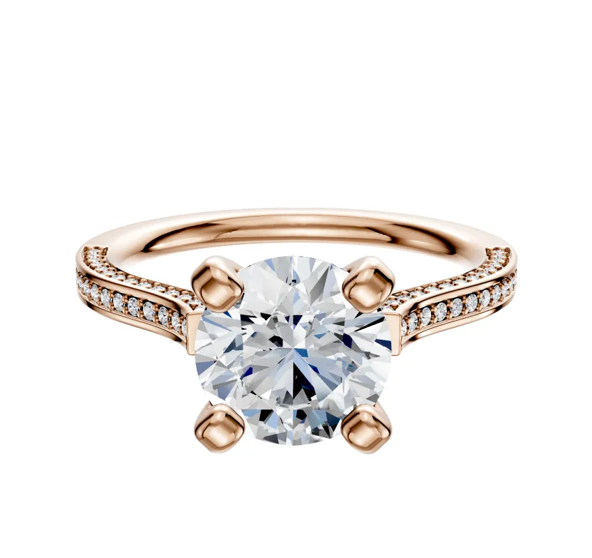 18K Rose Gold 4 Prong Cathedral Flat 3-Row-Pave 2.0mm Engagement Ring made by Effy