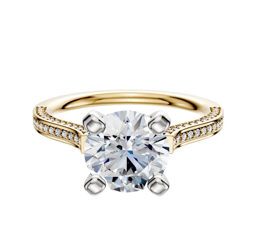 18K Two Tone 4 Prong Cathedral Flat 3-Row-Pave 2.0mm Engagement Ring sold by Effy