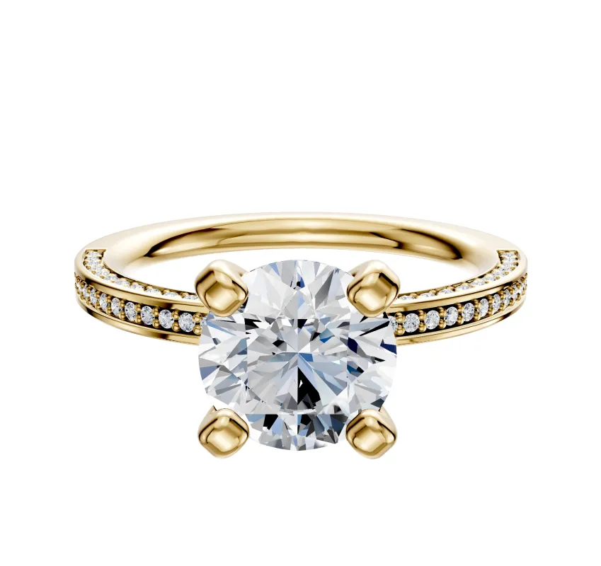 14K Yellow Gold 4 Prong Classic Flat 3-Row-Pave 2.0mm Engagement Ring sold by Effy