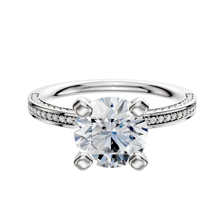 18K White Gold 4 Prong Classic Flat 3-Row-Pave 2.0mm Engagement Ring made by Effy