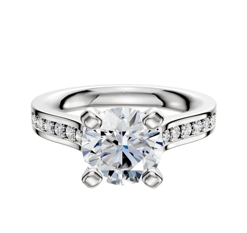 14K White Gold 4 Prong Cathedral Flat 1-Row-Pave 2.5mm Engagement Ring made by Effy