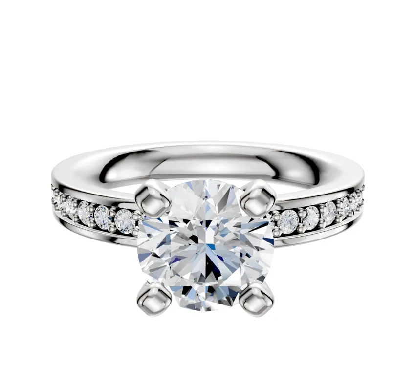 14K White Gold 4 Prong Classic Flat 1-Row-Pave 2.5mm Engagement Ring made by Effy