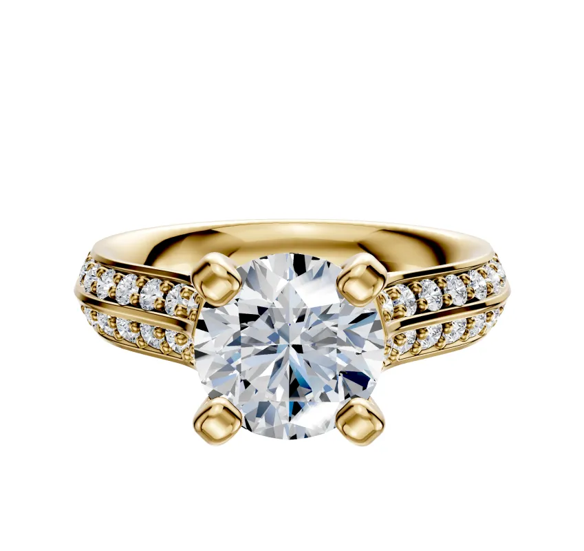 14K Yellow Gold 4 Prong Cathedral Knife Edge 1-Row-Pave 2.5mm Engagement Ring sold by Effy