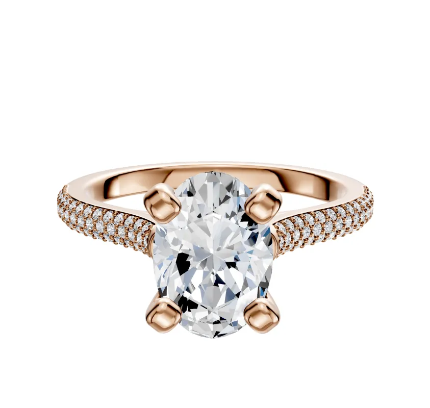 14K Rose Gold 4 Prong Cathedral Dome 3-Row-Pave 2.0mm Engagement Ring made by Effy