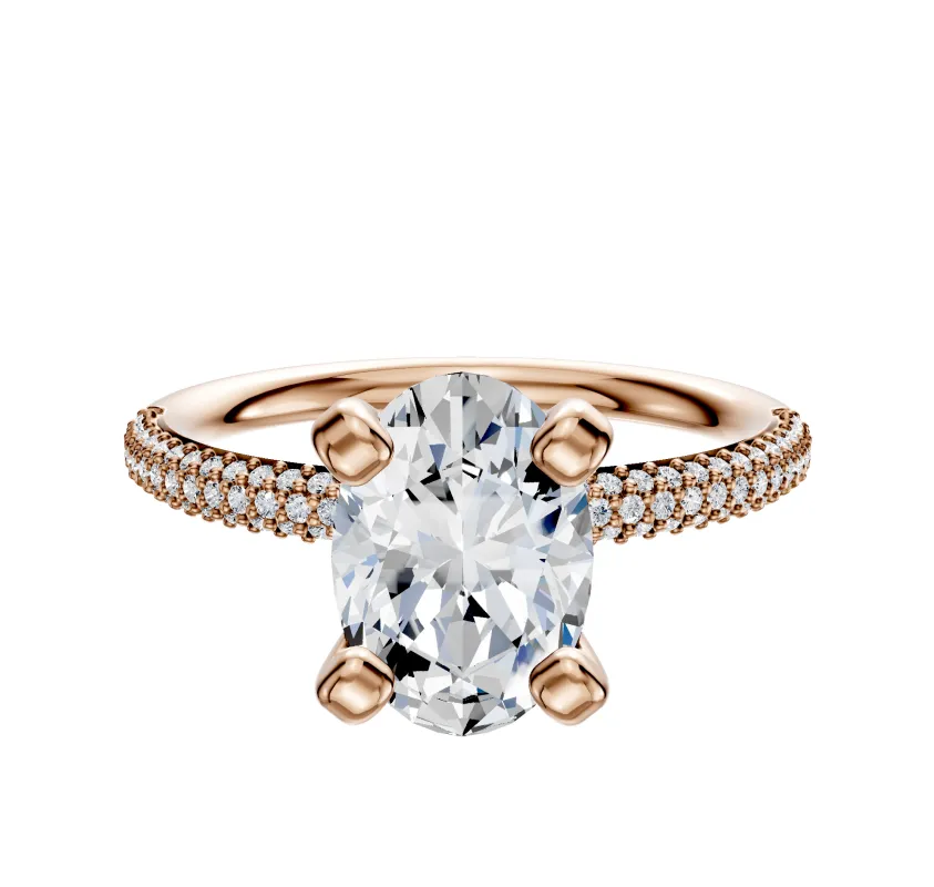 14K Rose Gold 4 Prong Classic Dome 3-Row-Pave 2.0mm Engagement Ring made by Effy