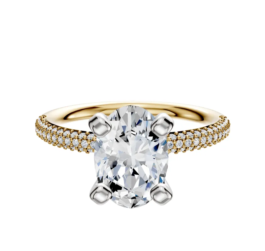 18K Two Tone 4 Prong Classic Dome 3-Row-Pave 2.0mm Engagement Ring made by Effy