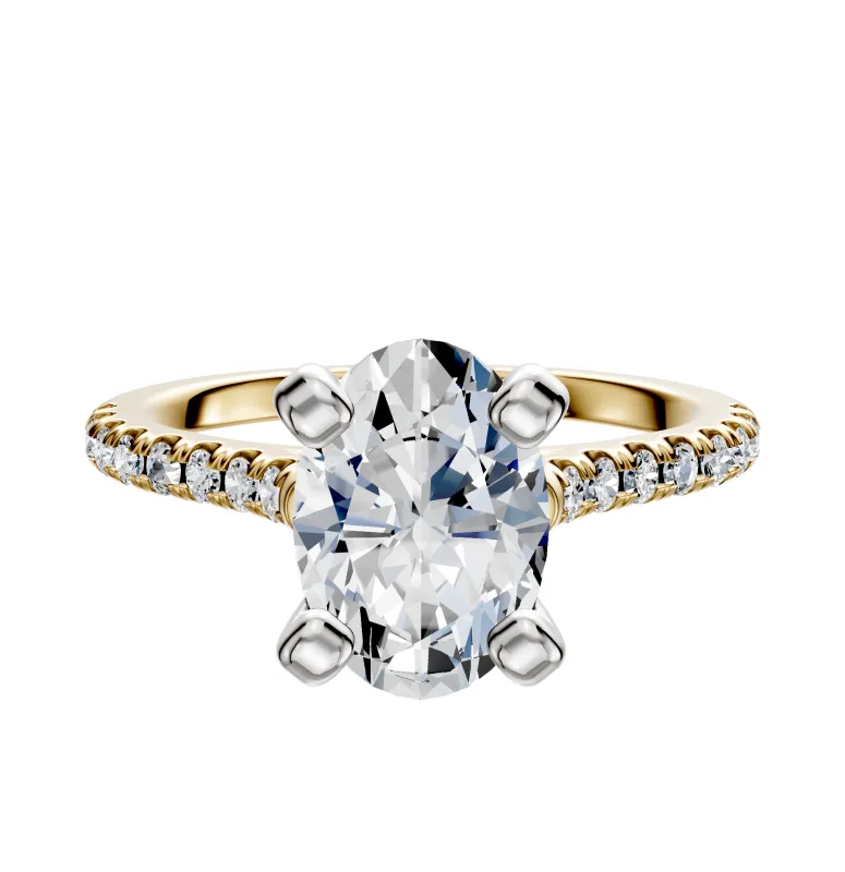 18K Two Tone 4 Prong Cathedral Dome 1-Row-Pave 2.5mm Engagement Ring sold by Effy