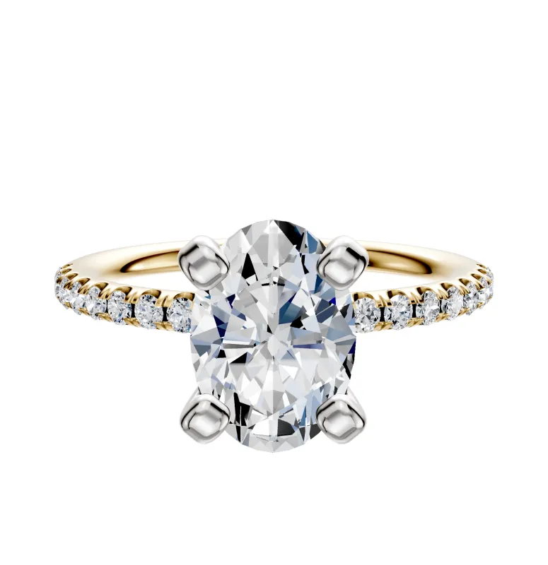 18K Two Tone 4 Prong Classic Dome 1-Row-Pave 2.5mm Engagement Ring sold by Effy
