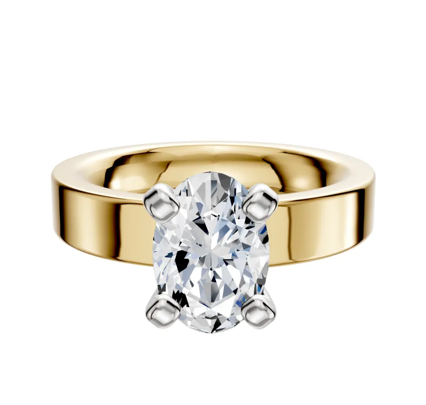 18K Two Tone 4 Prong Classic Flat 4.0mm Engagement Ring made by Effy