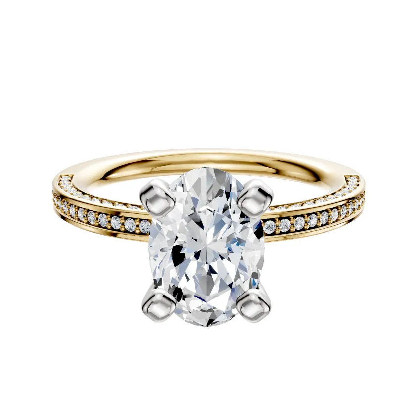 14K Two Tone 4 Prong Classic Flat 3-Row-Pave 2.0mm Engagement Ring made by Effy