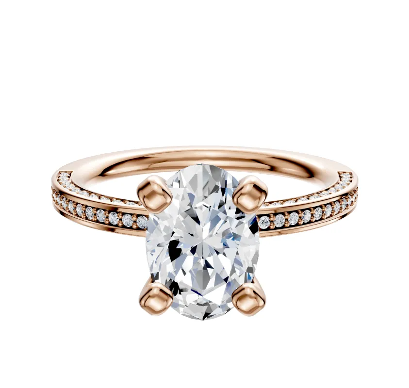 18K Rose Gold 4 Prong Classic Flat 3-Row-Pave 2.0mm Engagement Ring made by Effy