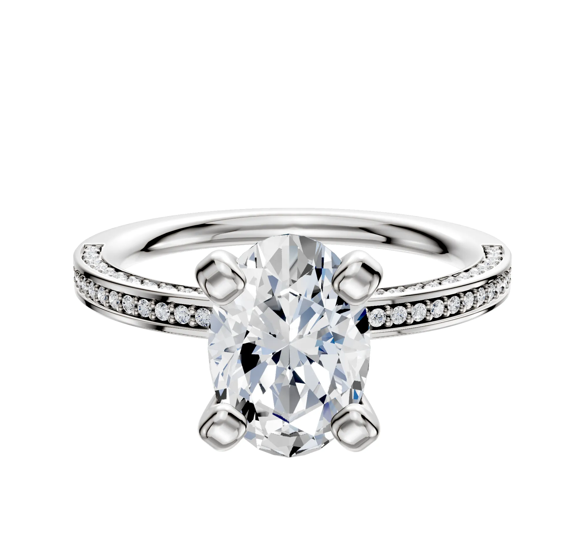 Platinum 4 Prong Classic Flat 3-Row-Pave 2.0mm Engagement Ring sold by Effy