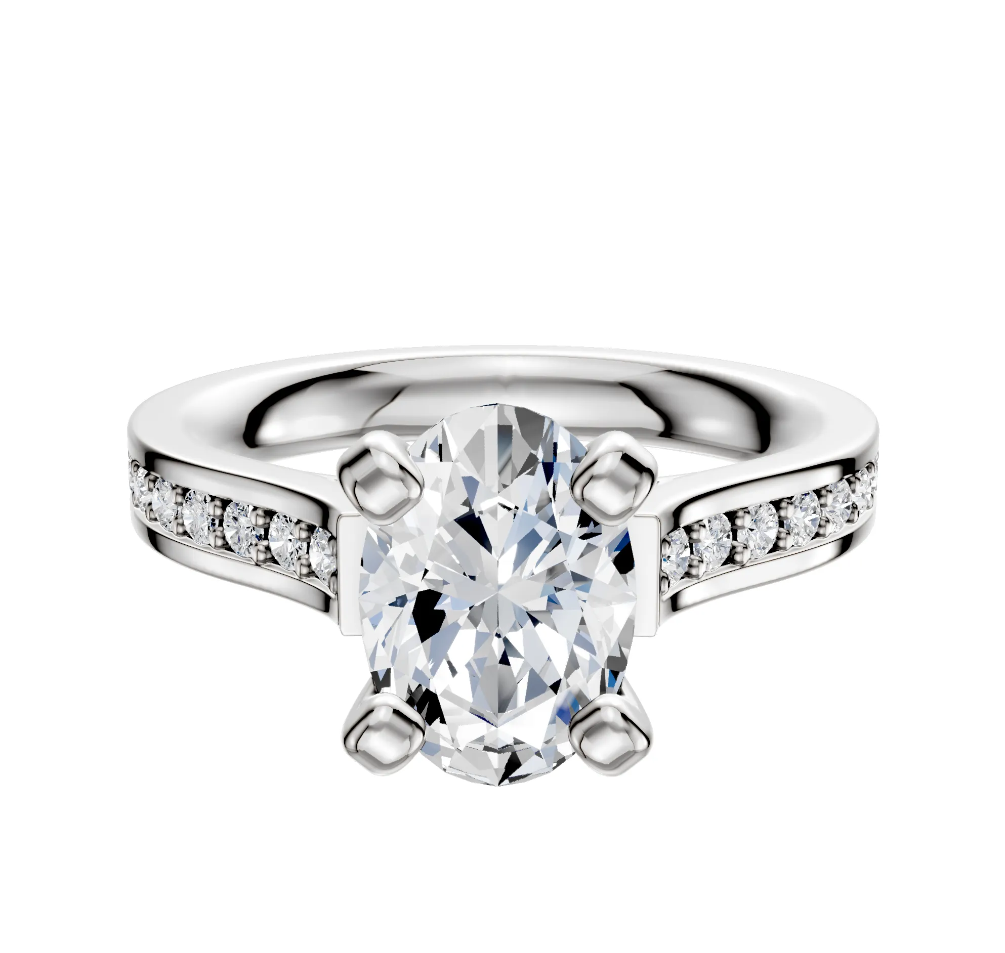 14K White Gold 4 Prong Cathedral Flat 1-Row-Pave 2.5mm Engagement Ring sold by Effy