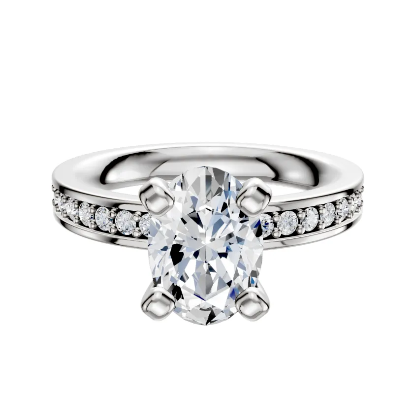 18K White Gold 4 Prong Classic Flat 1-Row-Pave 2.5mm Engagement Ring sold by Effy