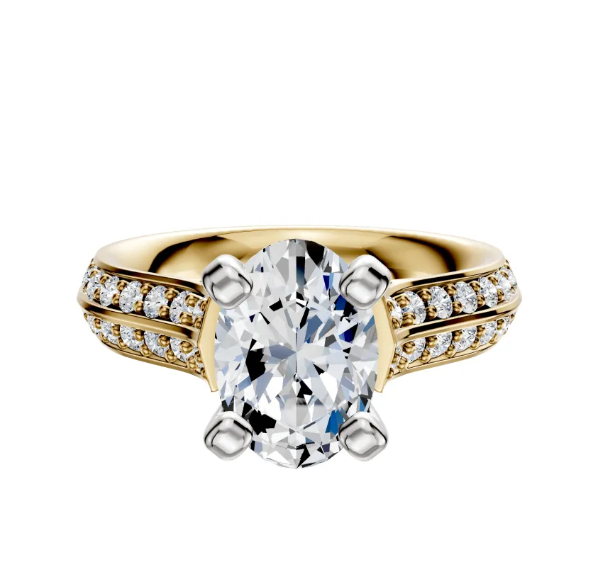 18K Two Tone 4 Prong Cathedral Knife Edge 1-Row-Pave 2.5mm Engagement Ring made by Effy