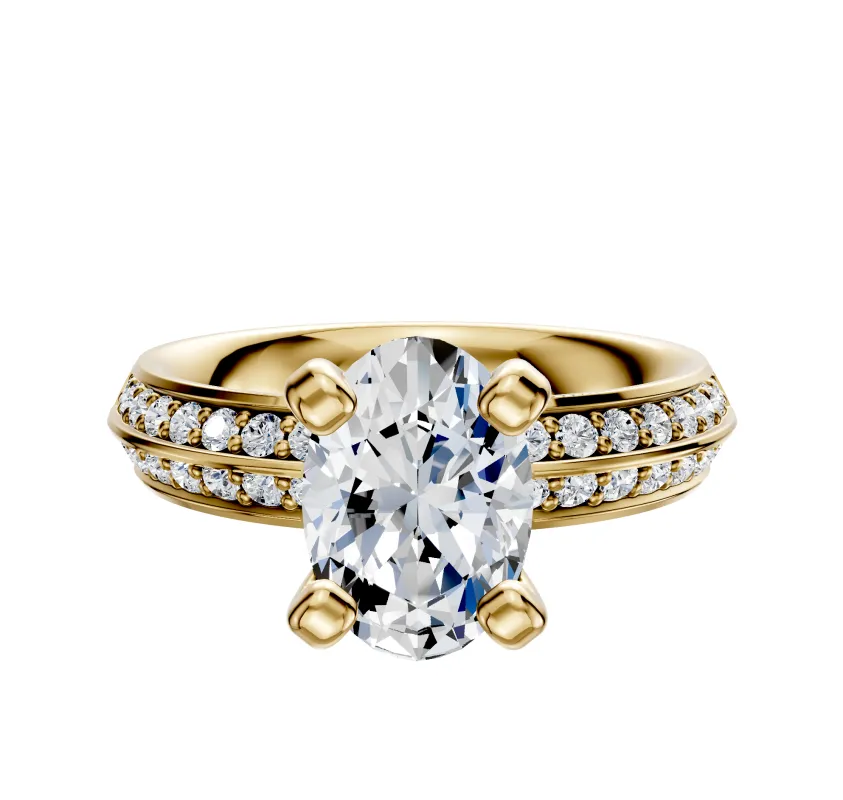 14K Yellow Gold 4 Prong Classic Knife Edge 1-Row-Pave 2.5mm Engagement Ring sold by Effy