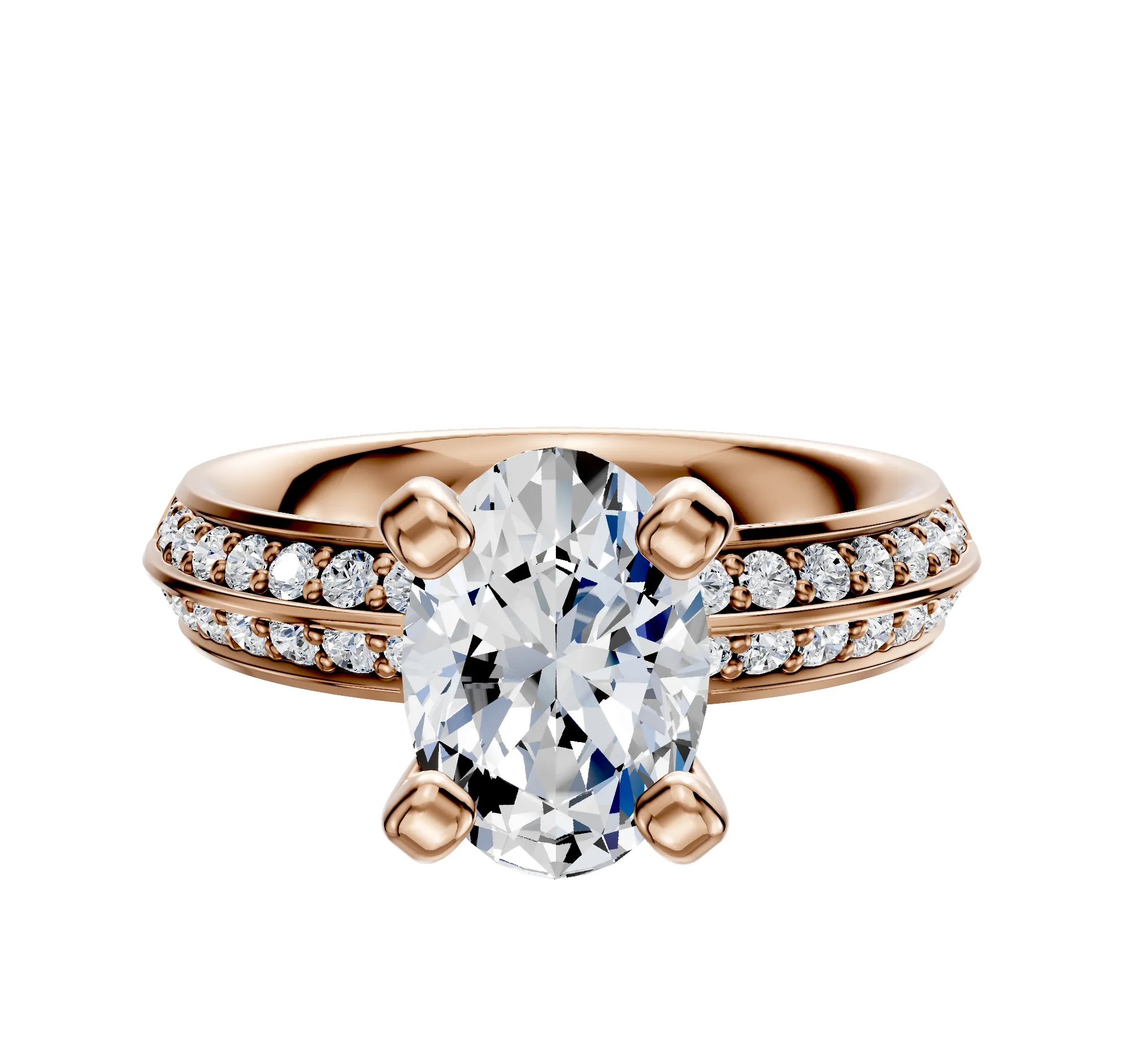 18K Rose Gold 4 Prong Classic Knife Edge 1-Row-Pave 2.5mm Engagement Ring sold by Effy