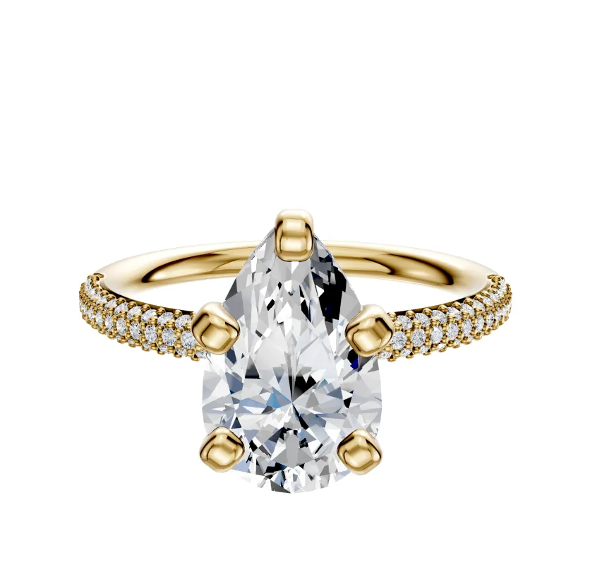 14K Yellow Gold 4 Prong Classic Dome 3-Row-Pave 2.0mm Engagement Ring sold by Effy
