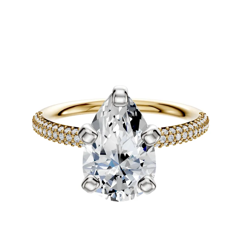 14K Two Tone 4 Prong Classic Dome 3-Row-Pave 2.0mm Engagement Ring made by Effy